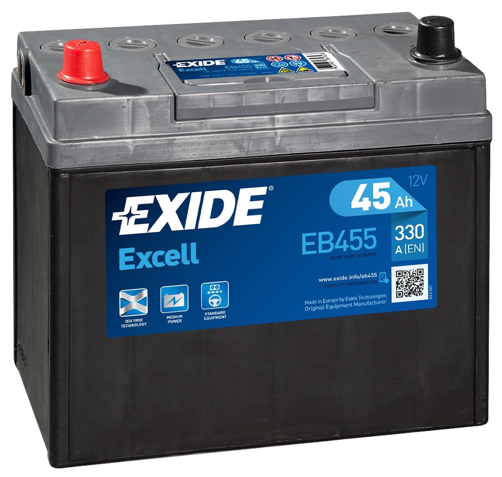 baterie auto EXIDE excell 45ah asia - borne inverse-Exide baterie auto EXIDE excell 45ah asia - borne inverse-Exide